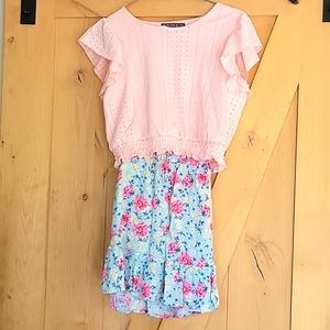 Pink top with Flower skirt